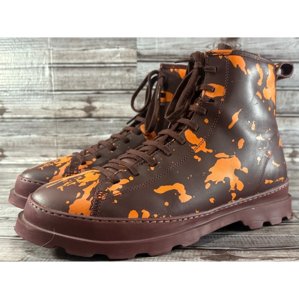 Camper Brutus Combat leather Boots Sz 45 US 12 color Burgundy and orange Autun- - Picture 1 of 10